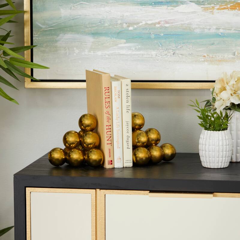 Gold Stainless Steel Metal Stacked Orb Decorative Bookends (Set of 2)