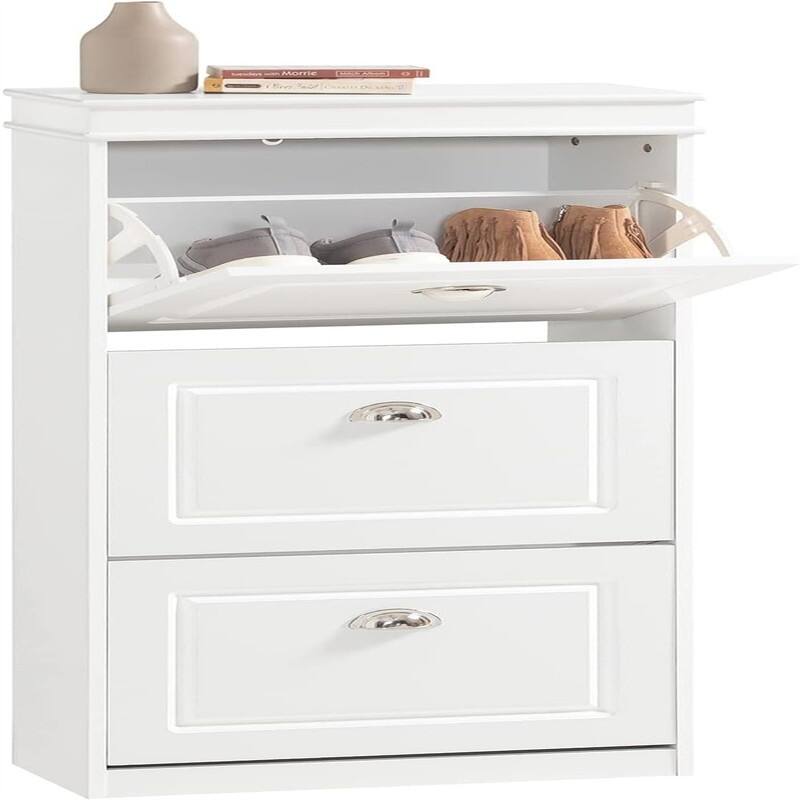 Black Shoe Cabinet with 3 Flip Drawers - White - 9.4"D x 20.9"W x 46.1"H