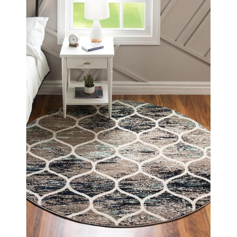 Contemporary Rosilan Collection Area Rug - 4' Round - Multi-Blue
