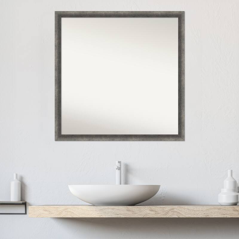 Burnished Concrete Narrow Non-Beveled Wood Framed Bathroom Vanity Wall Mirror - Burnished Concrete Narrow