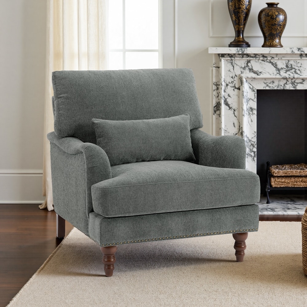 Oversized Accent Chair Chenille Upholstered Armchair With Rivets