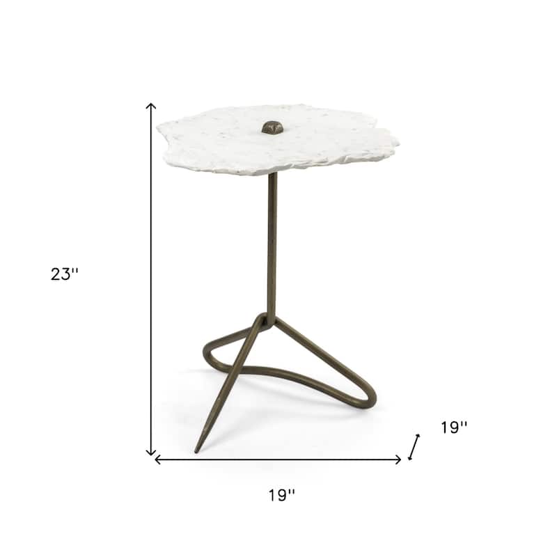 HomeRoots 23" Gold And White Marble End Table - 19' X '23' X '19