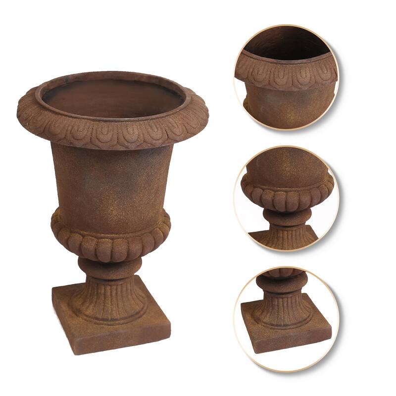 21.3" H Handmade Rustic Brown Fiber Stone Tall Urn Planter Pots - 21.3" H