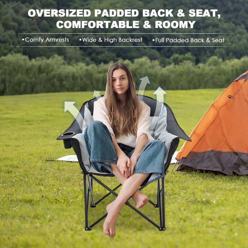 DoCred Oversized Camping Chair, Fully Padded Folding Moon Chair