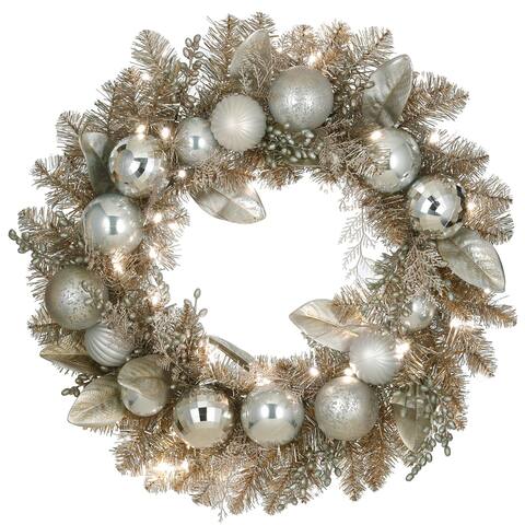 24" Pre-Lit Yuletide Glam Silver Decorated Wreath - 24 in