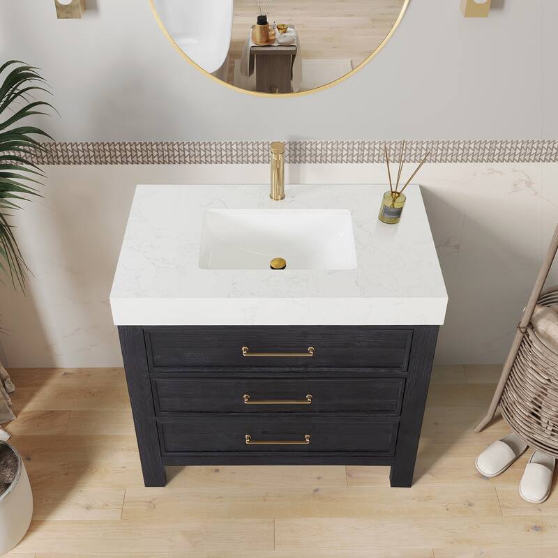 Leon 36 in. Single Bathroom Vanity with Composite Stone Top