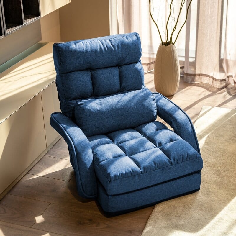Adjustable 6-Position Floor Chair Folding Lazy Gaming Sofa,Indoor Chaise Lounge Sofa - Blue