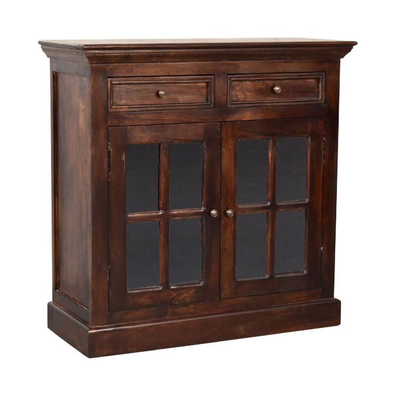 HomeRoots 35" Walnut Solid Wood Accent Cabinet With Two Doors And Two Drawers