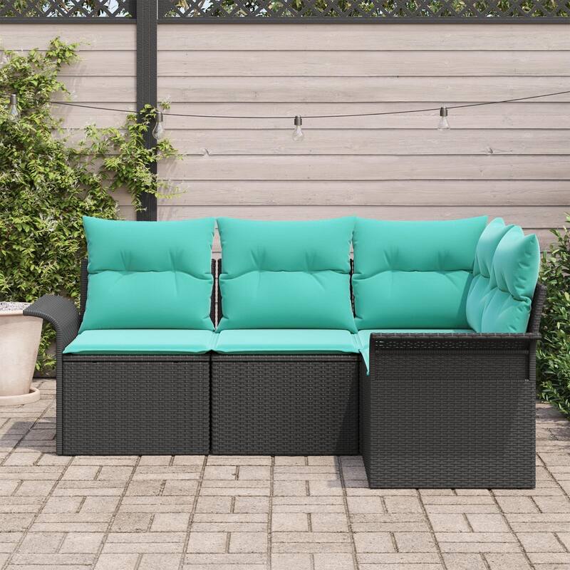 vidaXL 5 Garden Sofa Set with Cushions Black Poly Rattan - 73.8 x 52.2 x 27.2