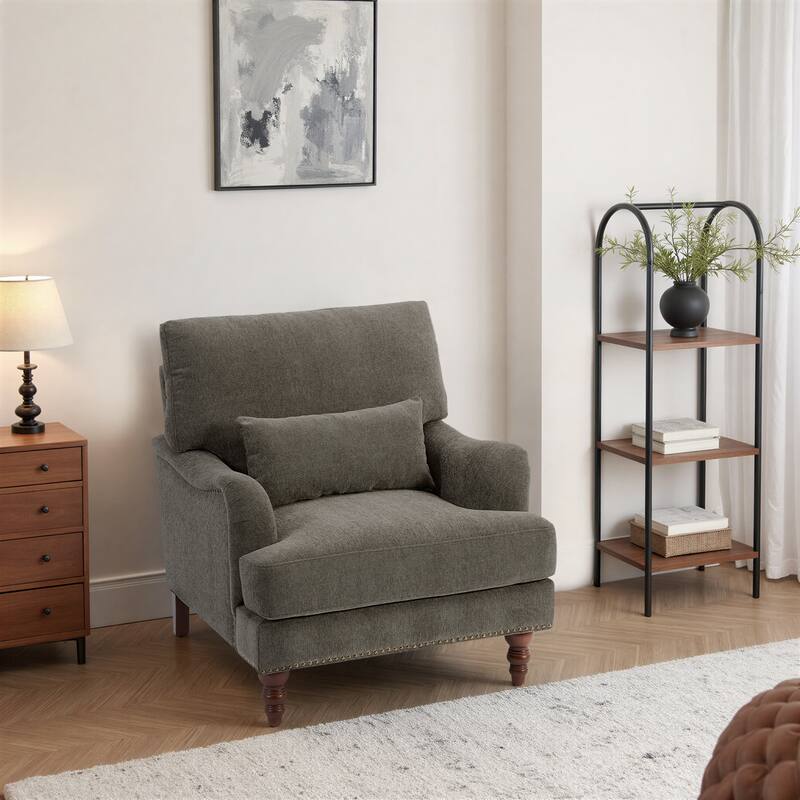 Oversized Accent Chair Chenille Upholstered Armchair With Rivets