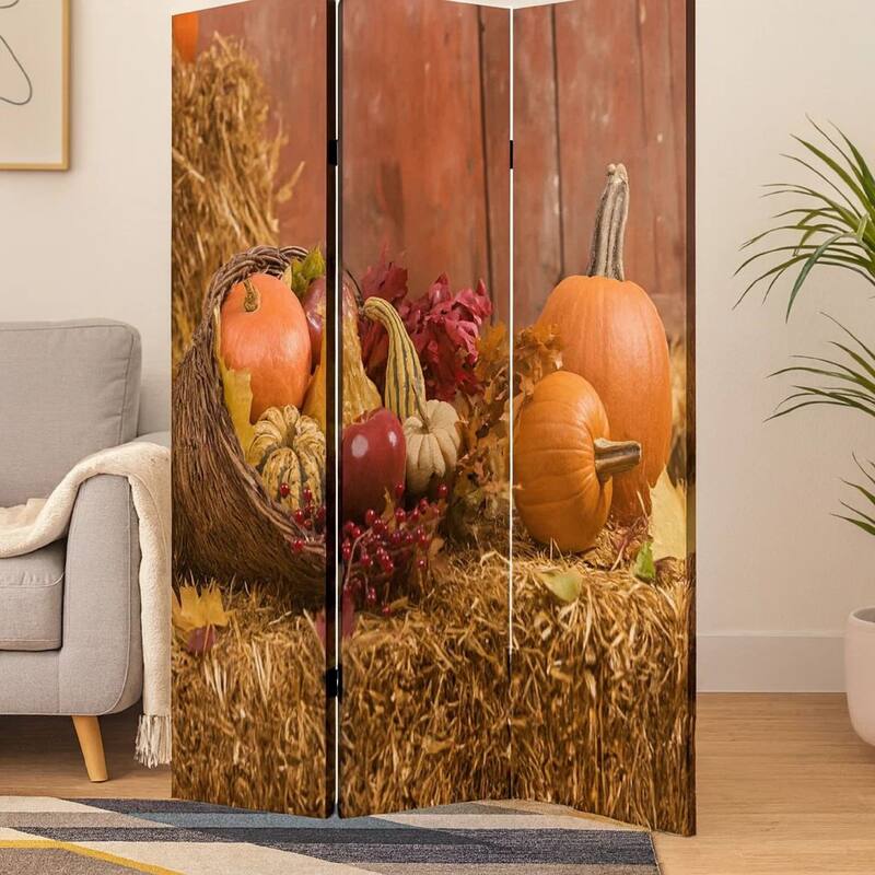 3 Panel Foldable Canvas Screen with Vegetable Still Print, Multicolor - 6 x 12