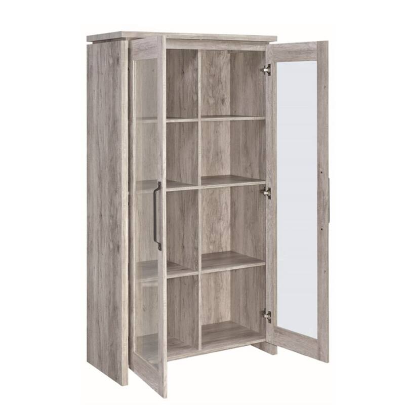 2 Door Curio Cabinet with Glass Panels, Adjustable Shelves, Gray