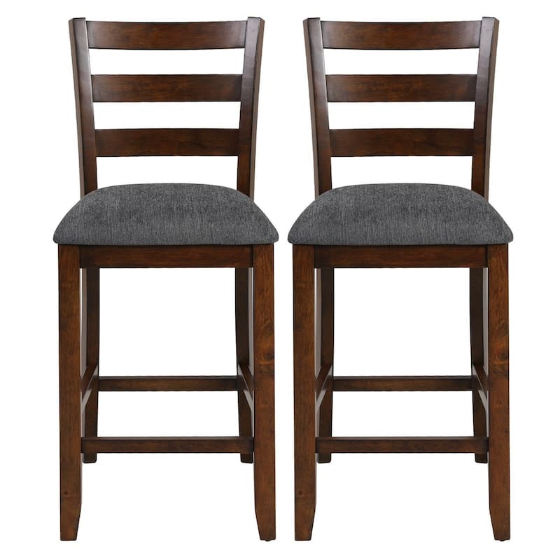 2Pcs Counter Height Chairs with Fabric Seat and Rubber Wood Legs - 17" x 18" x 39" (L x W x H)