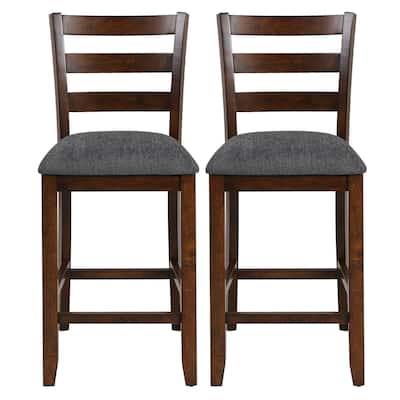 2Pcs Counter Height Chairs with Fabric Seat and Rubber Wood Legs - 17" x 18" x 39" (L x W x H)