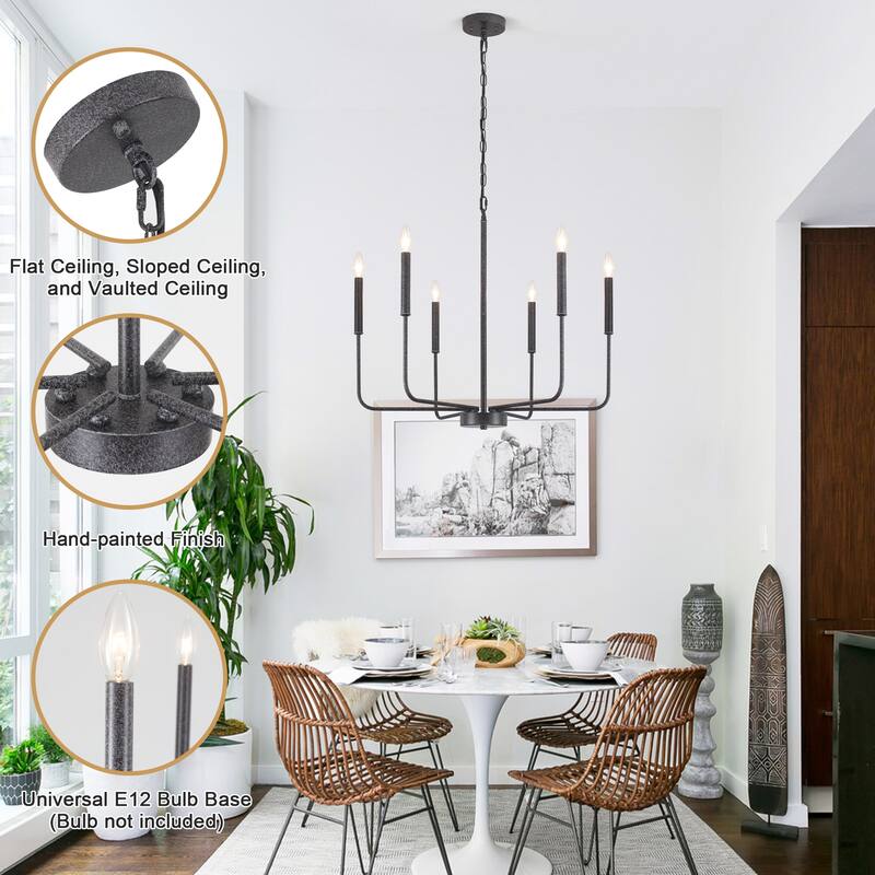 Modern 6-Light Candle Chandelier Classic Ceiling Light for Dining Room Kitchen Island - N/A