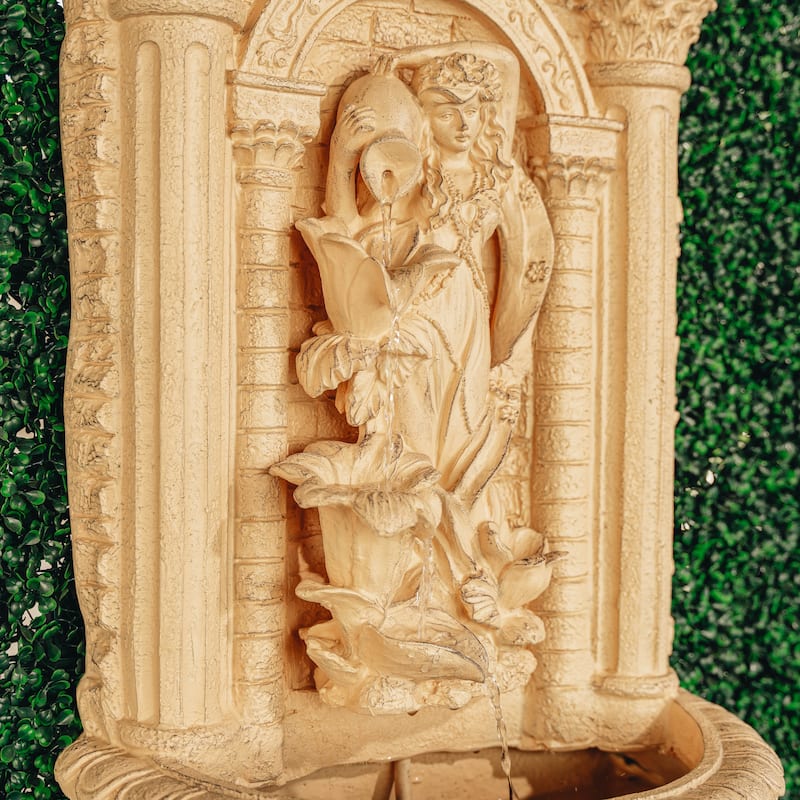 XBrand 30.3" Solar Pot Fountain, Tall Brown Maiden Holding Pot Wall Fountain, Outdoor Water Fountain, Polyresin