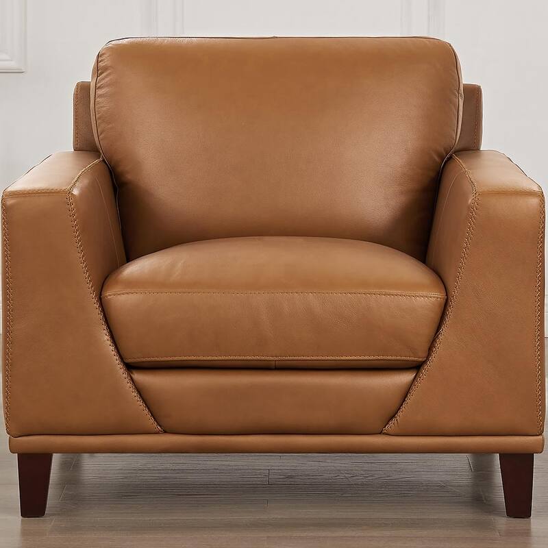 Hydeline Soma Top Grain Leather Chair With Feather, Memory Foam and Springs - Cognac Brown