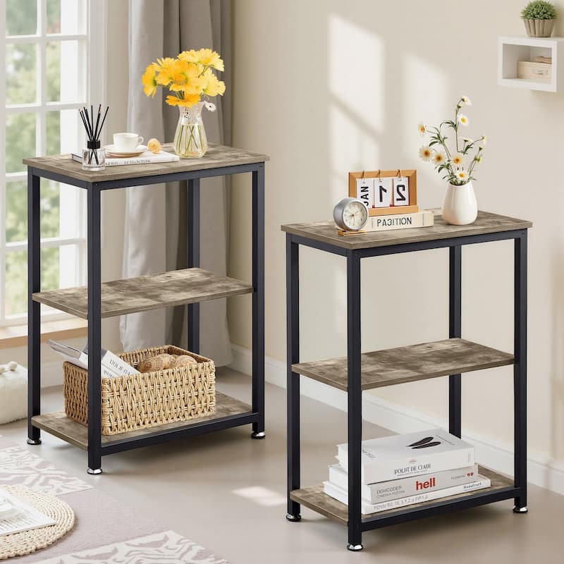 Javlergo Set of 2 End Side Table with 3-Tier Storage Shelf
