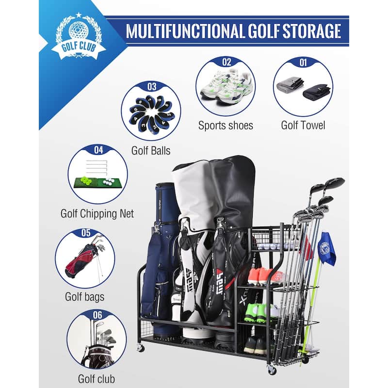 3 Full Size Golf Bags Storage, Golf Organizer, Sports Equipment Garage Rack