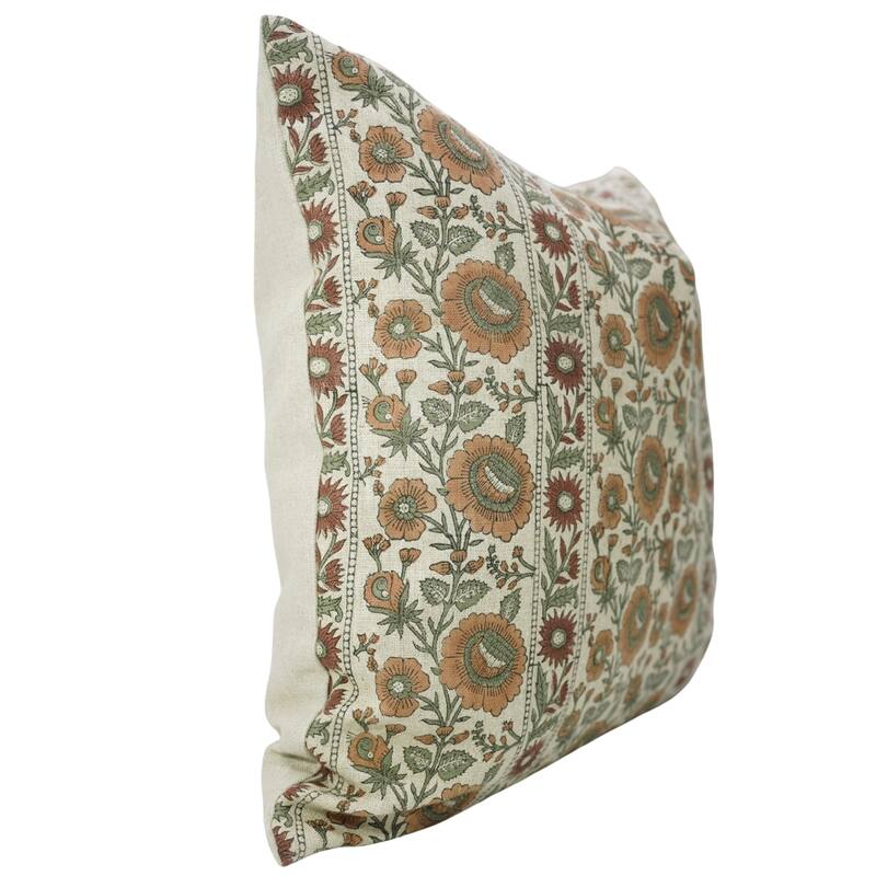 Fabdivine Handmade Heavy Weight Floral Linen Brown Cushion or Block Print Pillow Cover