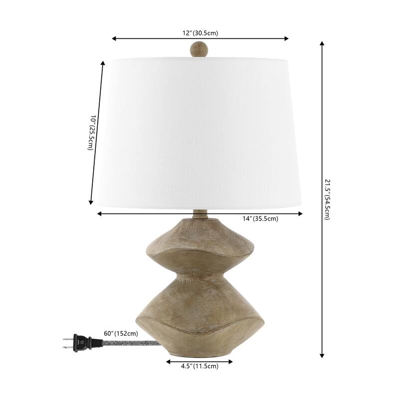 Leif 24.5" Minimalist Coastal Resin/Iron Cairn LED Table Lamp, Brown Wood Finish by JONATHAN Y