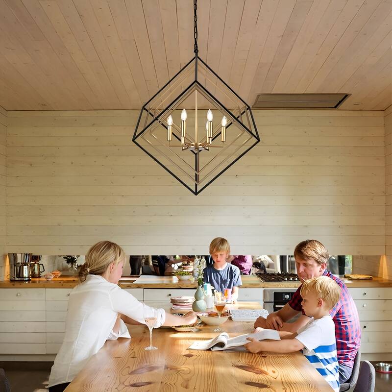 6 Light interlocked Geometric Cube Chandelier Double Touch Finish