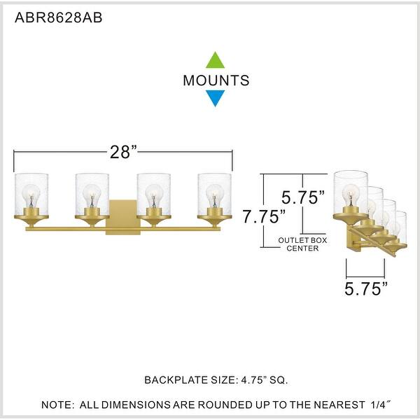 dimension image slide 1 of 3, Quoizel Abner Steel 4-light Bath Light