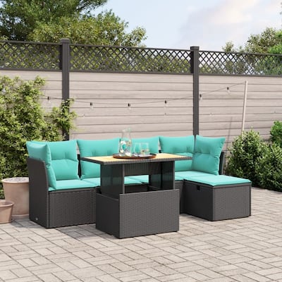 vidaXL Patio Sofa Set with Cushions Outdoor Furniture 6 Piece Poly Rattan - 21.7 x 24.4 x 27.2