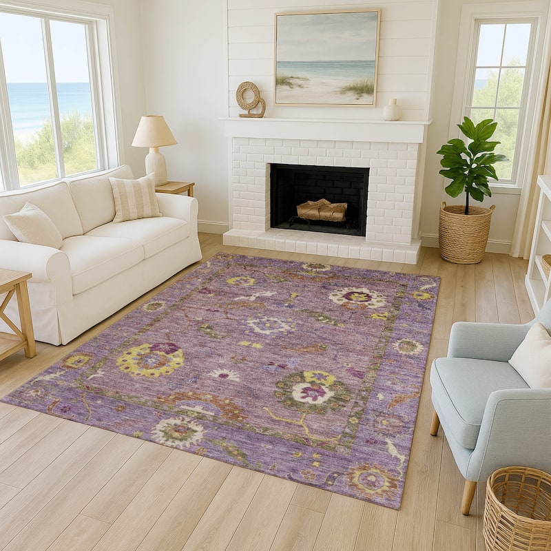 Machine Washable Indoor/ Outdoor Traditional Boho Chantille Rug