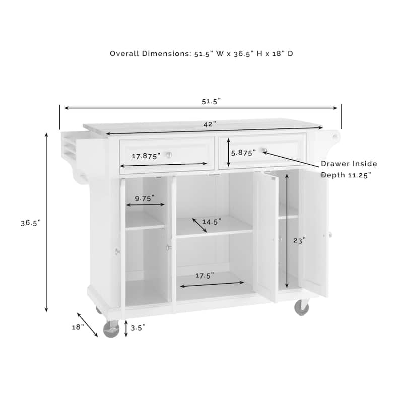 Crosley Full Size Granite Top Kitchen Cart - 18"d x 51.5"w x 36"h