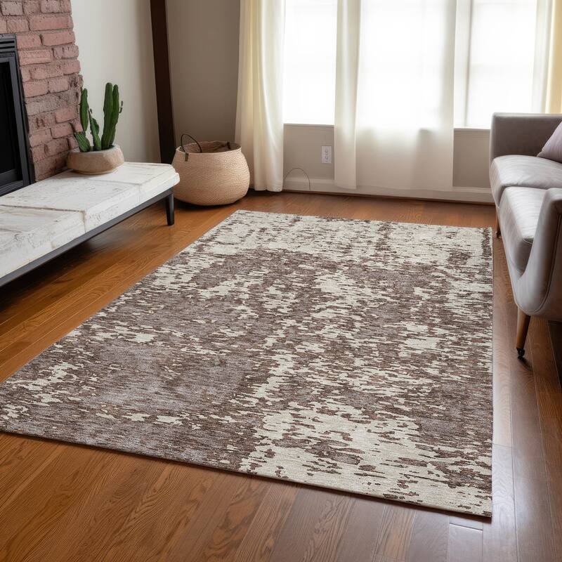 Machine Washable Indoor/ Outdoor Abstract Pixels Chantille Rug