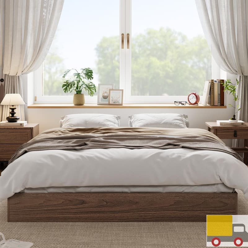Modern Solid Wood Platform Bed Frame - King - Brown