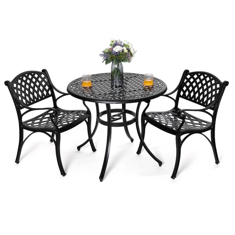 Outdoor 3-Piece Bistro Set with Umbrella Hole, Black with Gold-Painted Edge