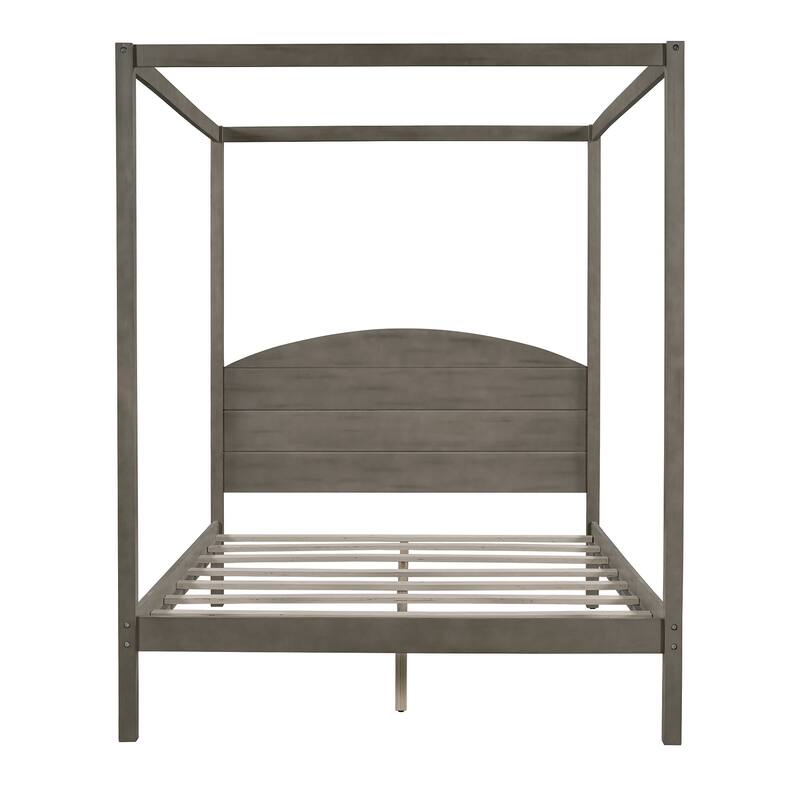 Pine Wood Canopy Platform Bed: Headboard, Sturdy Frame