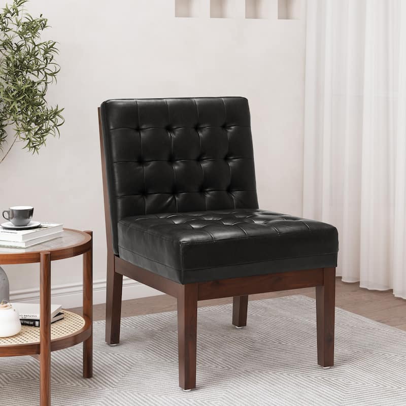 Black 22.25" PU Button Tufted Accent Chair