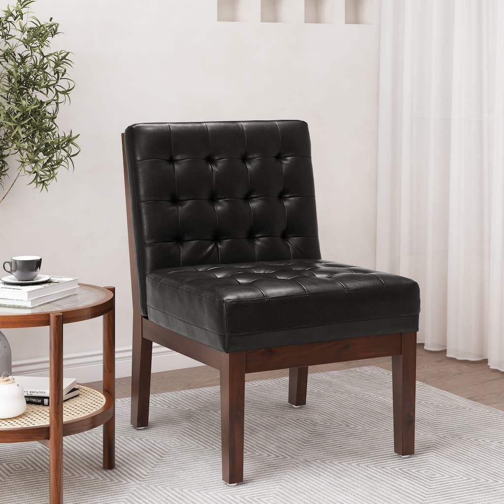 Black Leather Armless Chair Side Chair Corner Chair Dining Chair