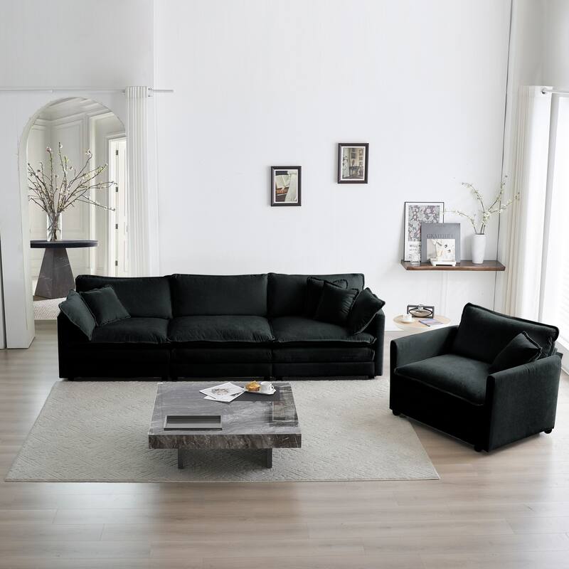Comfy Chenille Accent Armchair Breathable Single Sofa w/Pillow