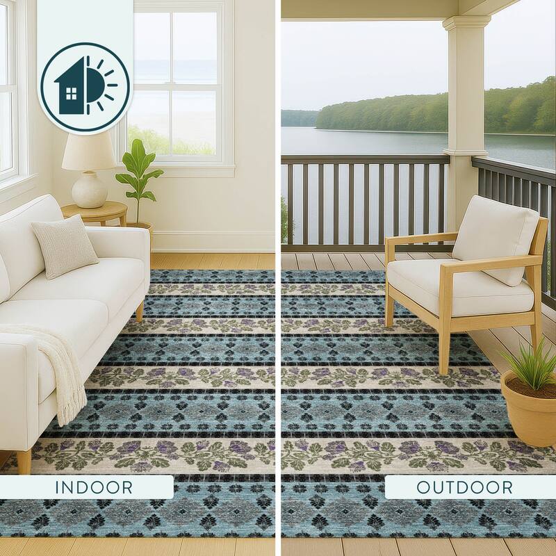 Machine Washable Indoor/ Outdoor Stripe Sochi Chantille Rug