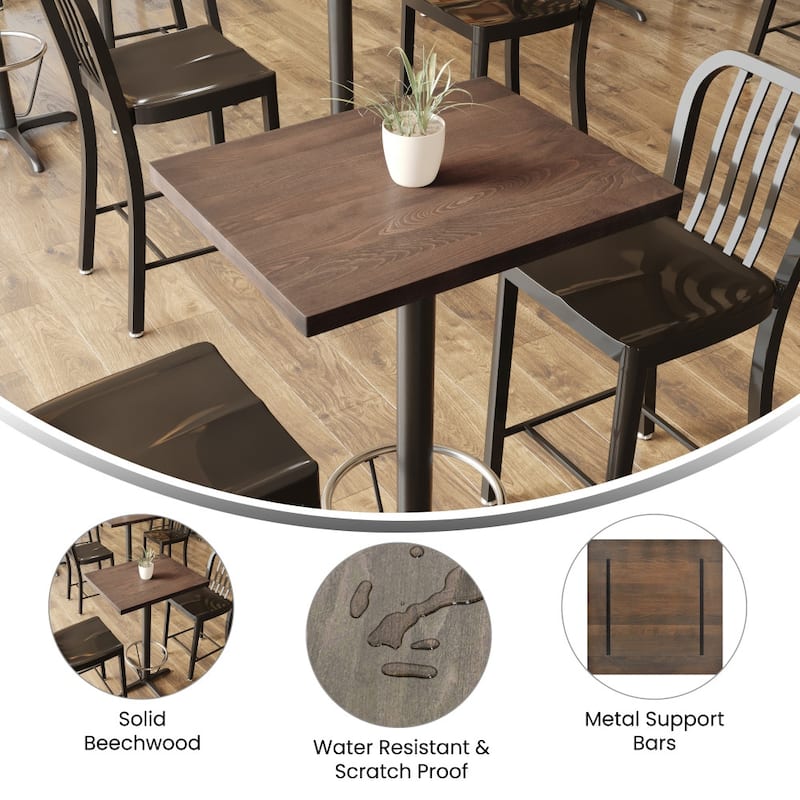 Commercial Solid Wood Tabletop with Support Bars for Indoor Use - 36"W x 36"D x 1.5"H