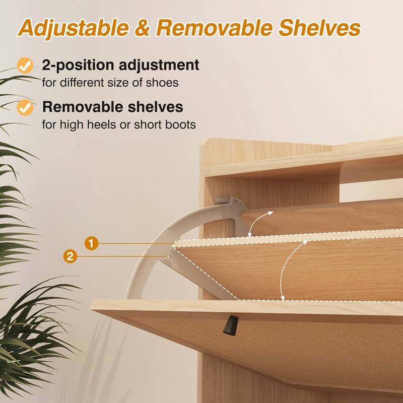 Free-standing Two-tier Flip-out Drawer Wooden Shoe Storage