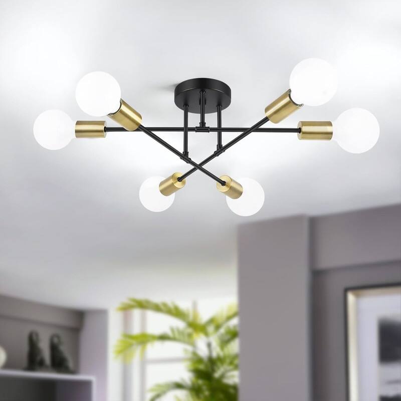 6-Light Industrial Ceiling Lights Fixture - Black and Gold