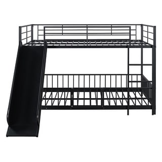 Unique Design Full over Full Size Metal Bunk Bed with Slide and Guardrails