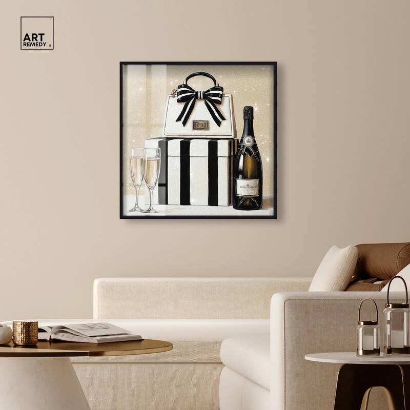 Black and White Striped Glam Shadowbox by Art Remedy
