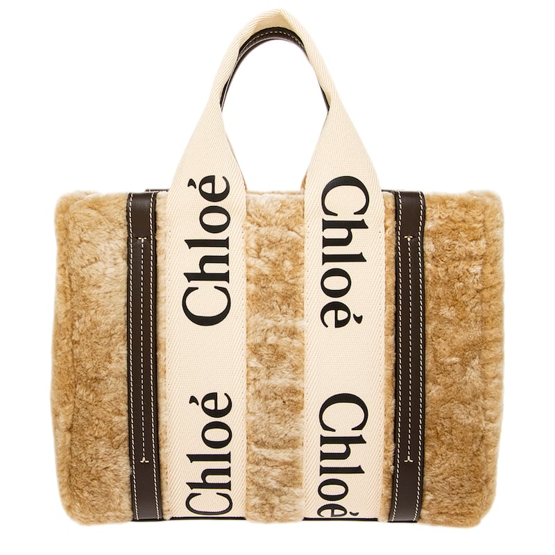 Chloe Small Woody Tote Bag in Shearling