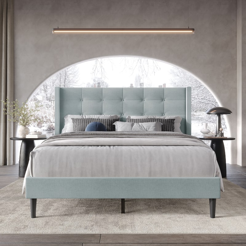 CraftPorch Elegance Wingback Upholstered Linen Bed