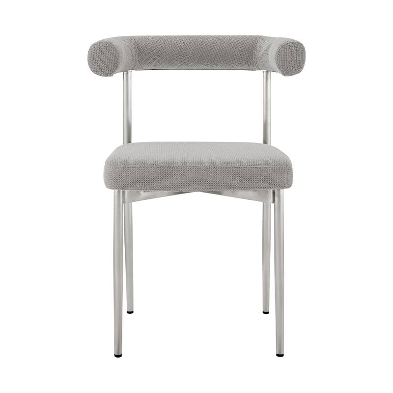Shany Dining Chair Set of 2, Brushed Steel Curved Back, Gray Polyester
