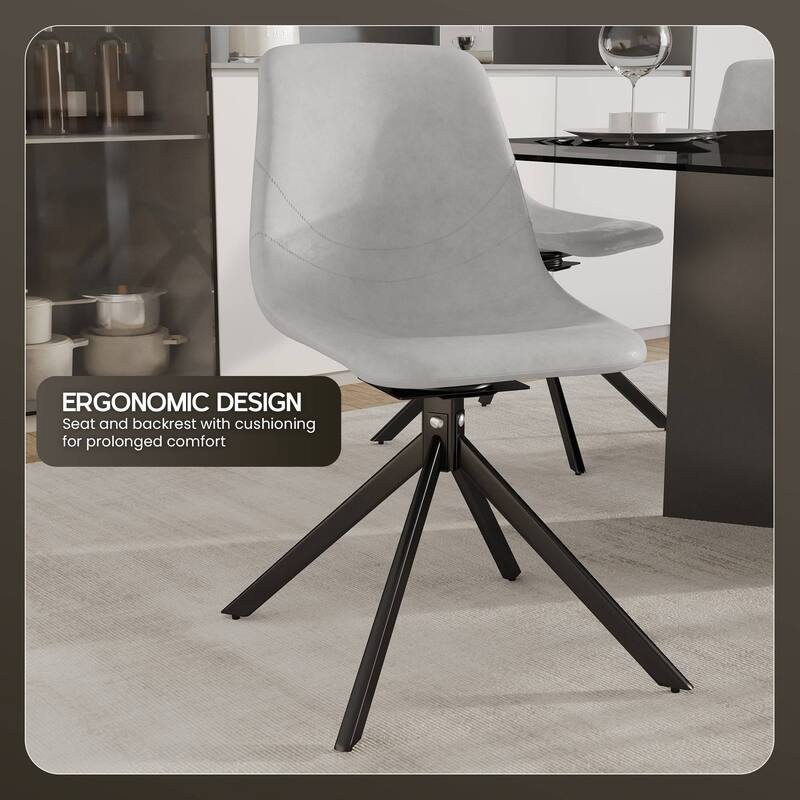Markley Leather Dining Chair 360 Degree Swivel with Iron legs Modern Accent Side Chair