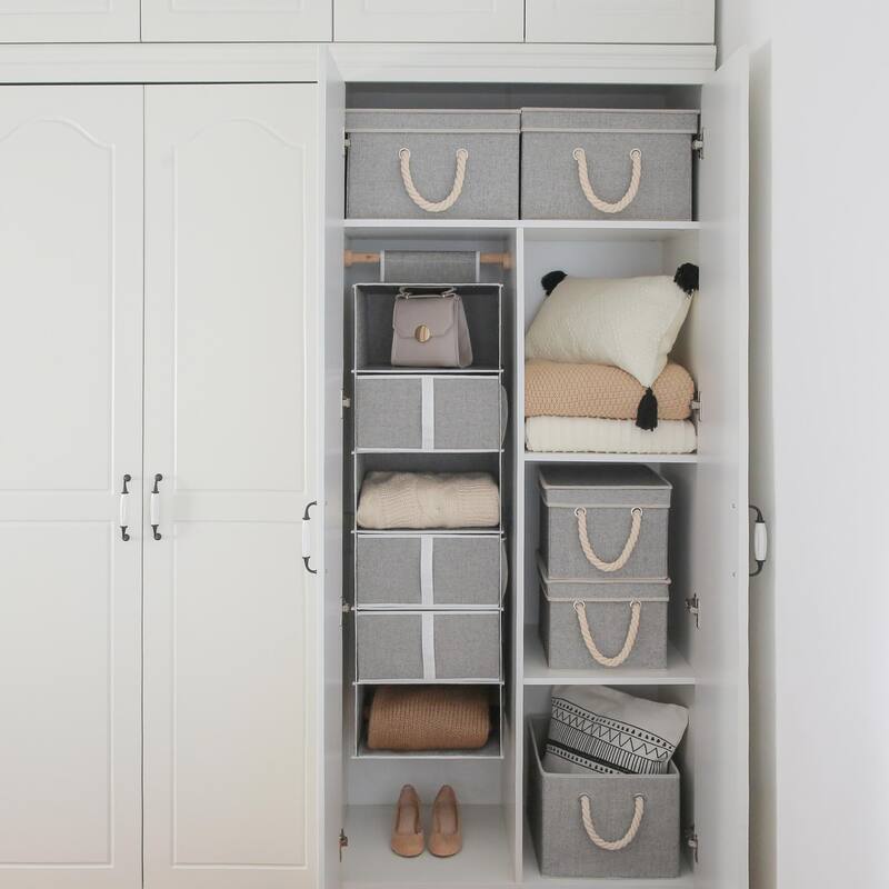 6 Tiers Hanging Organizer with Drawers, Foldable Hanging Closet Shelves for Clothes, Shoe, Toys & Purse