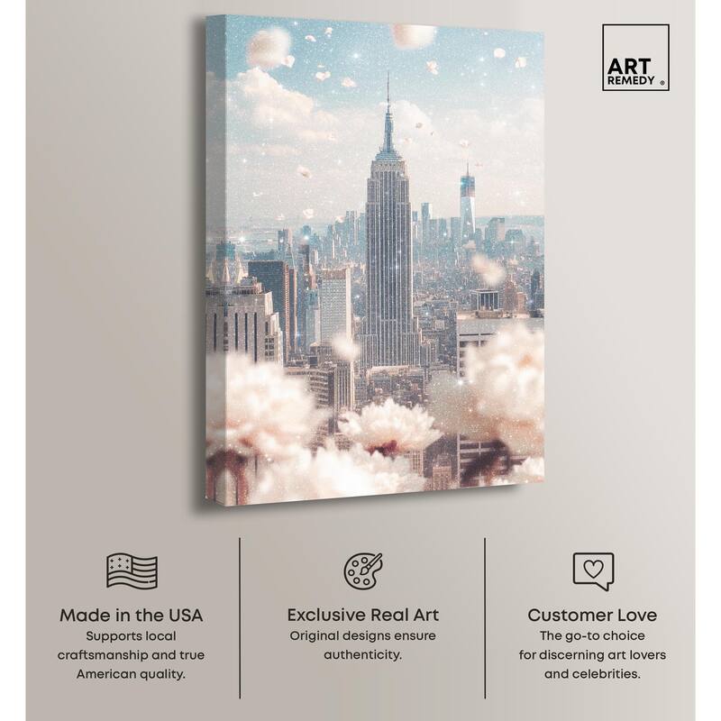 Peonies Over New York Canvas by Art Remedy, Gallery Wrapped