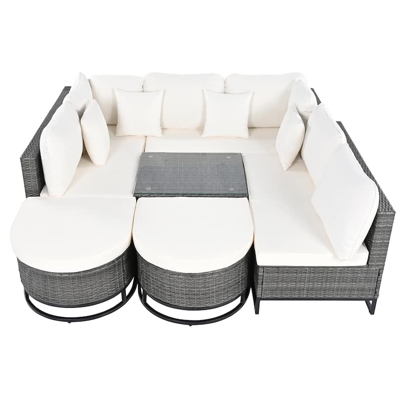 7 Pieces Outdoor Wicker Sofa Set